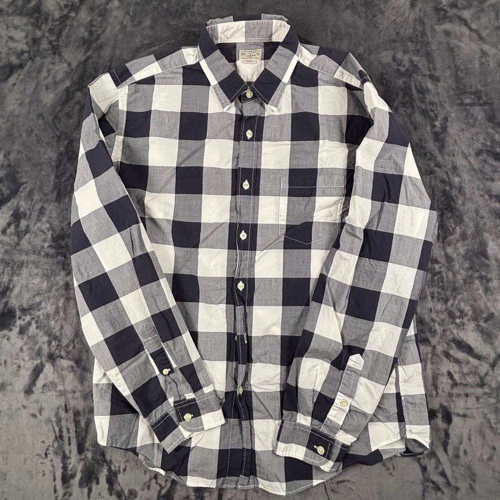 J.Crew Button Down Shirt Mens Large Navy White Buffalo Check Long Sleeve